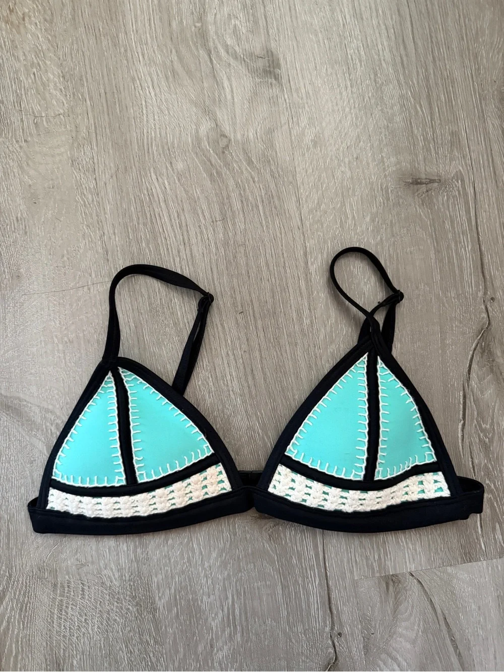 triangl swimwear Aqua Triangle Bikini Top with Black Trim Small